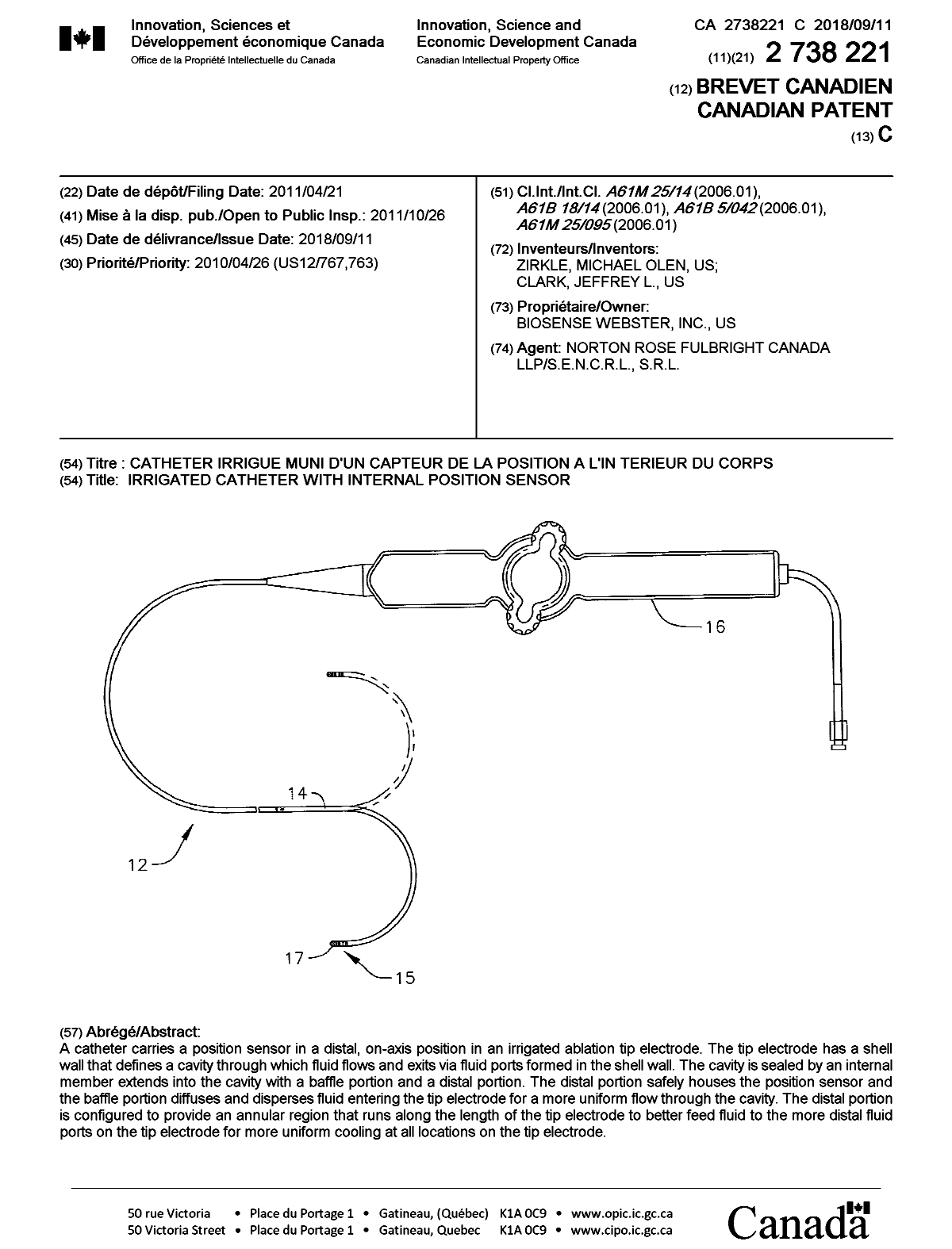 Document de brevet canadien 2738221. Page couverture 20180827. Image 1 de 1