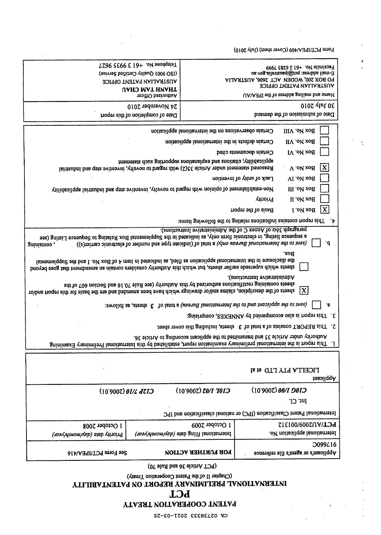 Document de brevet canadien 2738333. PCT 20101225. Image 1 de 3