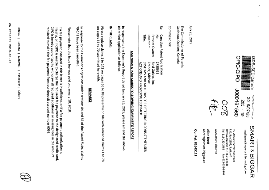 Document de brevet canadien 2738631. Modification 20190723. Image 1 de 17