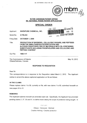 Canadian Patent Document 2739434. Prosecution-Amendment 20120518. Image 1 of 11