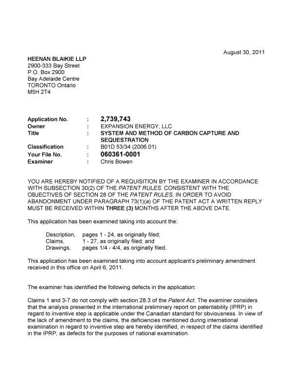 Canadian Patent Document 2739743. Prosecution-Amendment 20101230. Image 1 of 3