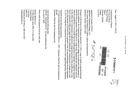 Document de brevet canadien 2739743. Taxes 20111208. Image 1 de 4