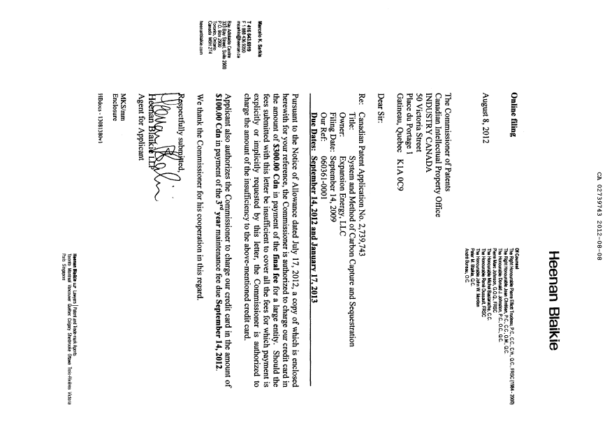 Document de brevet canadien 2739743. Taxes 20111208. Image 3 de 4