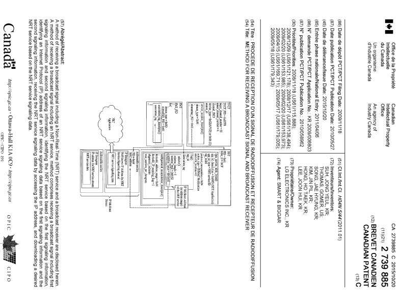 Document de brevet canadien 2739885. Page couverture 20151001. Image 1 de 1