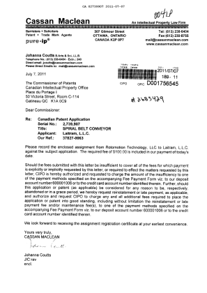 Document de brevet canadien 2739907. Cession 20110707. Image 1 de 3