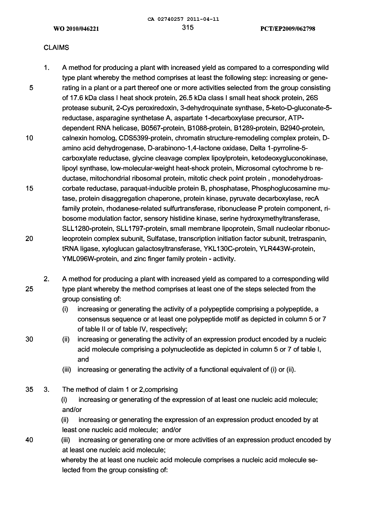 Document de brevet canadien 2740257. Revendications 20110411. Image 1 de 10