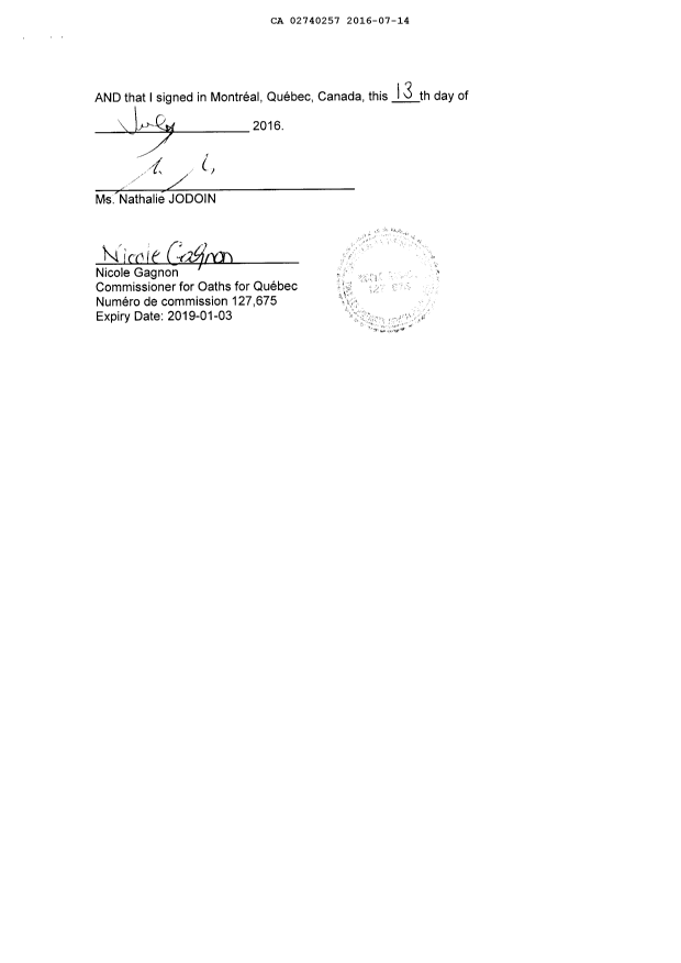 Document de brevet canadien 2740257. Correspondance de la poursuite 20160714. Image 10 de 10