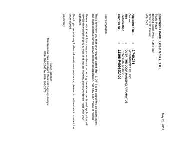 Document de brevet canadien 2740271. Correspondance 20130529. Image 1 de 1