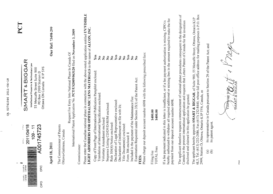 Canadian Patent Document 2741046. Assignment 20110418. Image 1 of 2