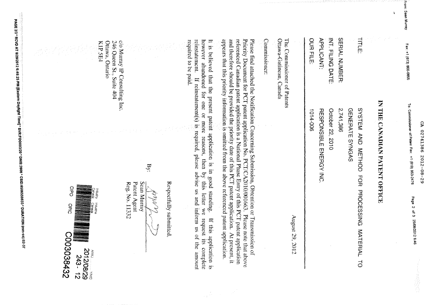 Canadian Patent Document 2741386. Correspondence 20111229. Image 2 of 4