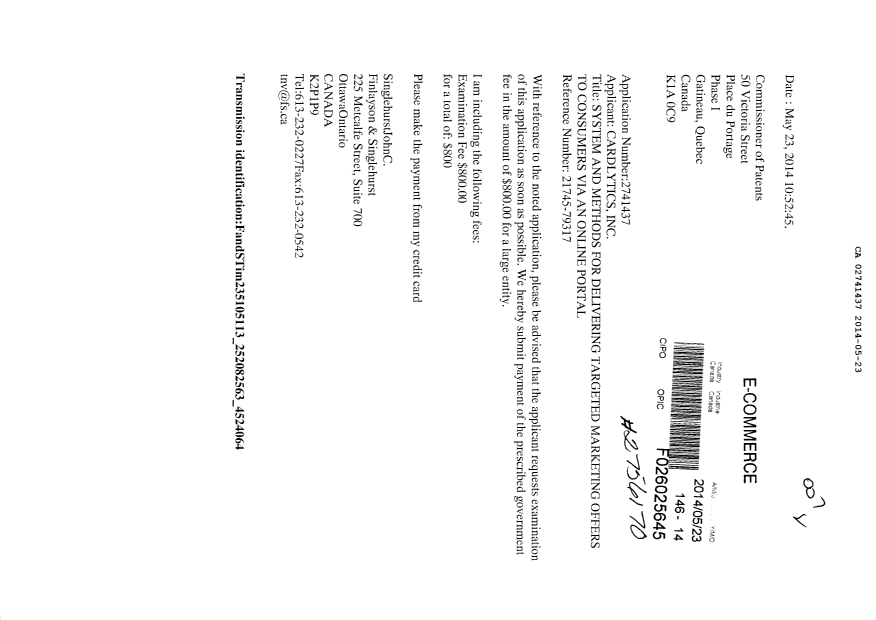 Document de brevet canadien 2741437. Poursuite-Amendment 20140523. Image 1 de 1