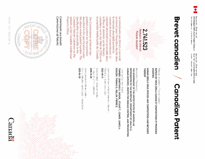 Document de brevet canadien 2741523. Certificat électronique d'octroi 20220621. Image 1 de 1
