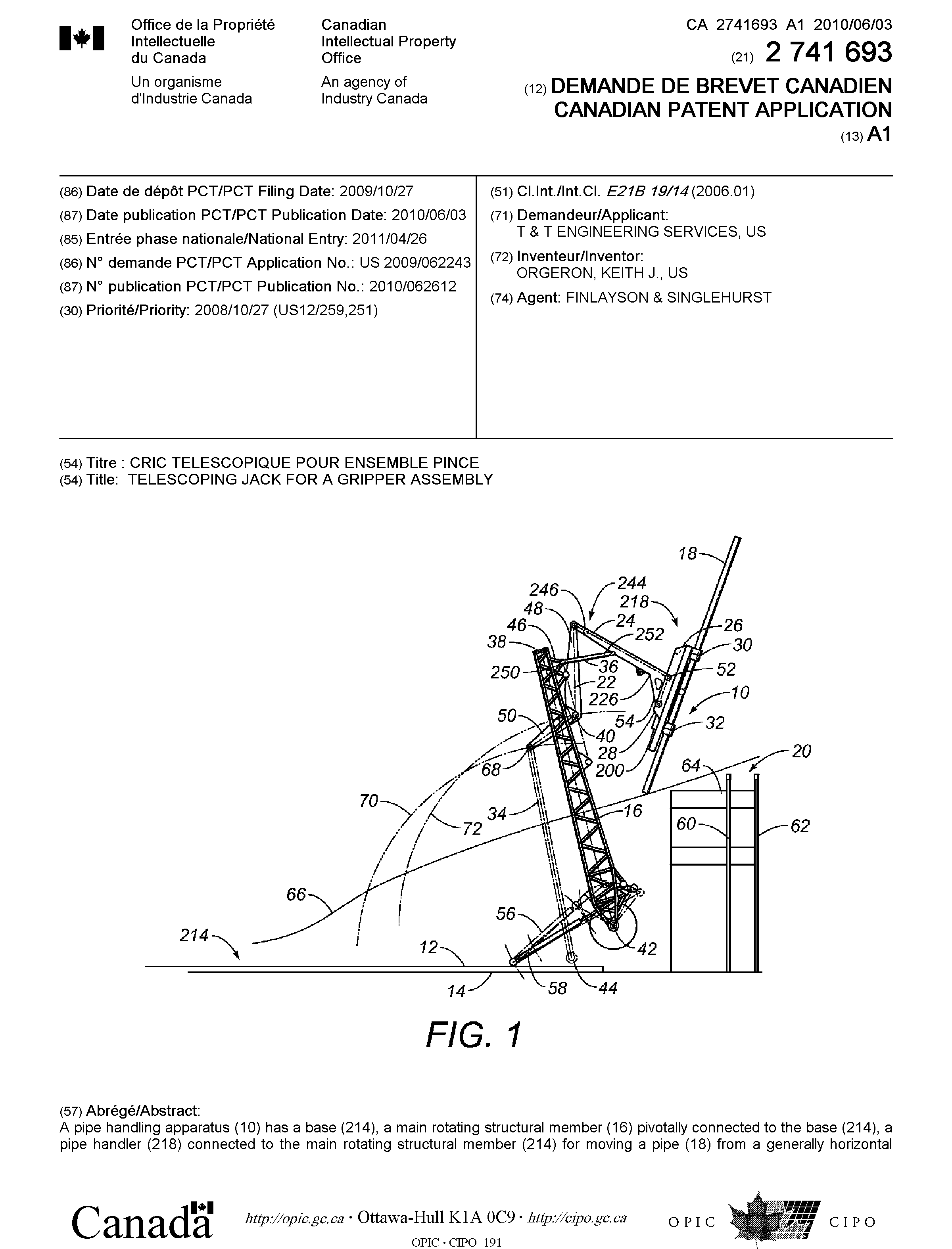 Canadian Patent Document 2741693. Cover Page 20110629. Image 1 of 2