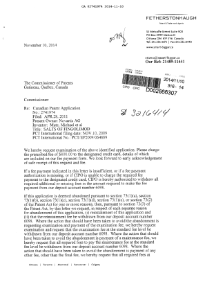 Document de brevet canadien 2741974. Poursuite-Amendment 20141110. Image 1 de 2