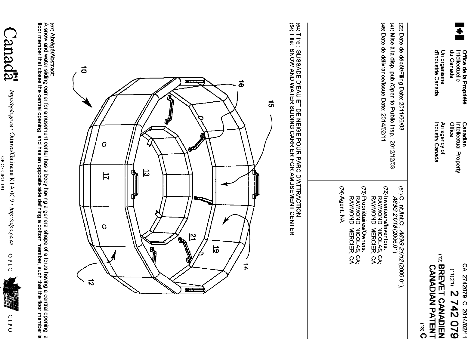 Document de brevet canadien 2742079. Page couverture 20140116. Image 1 de 2