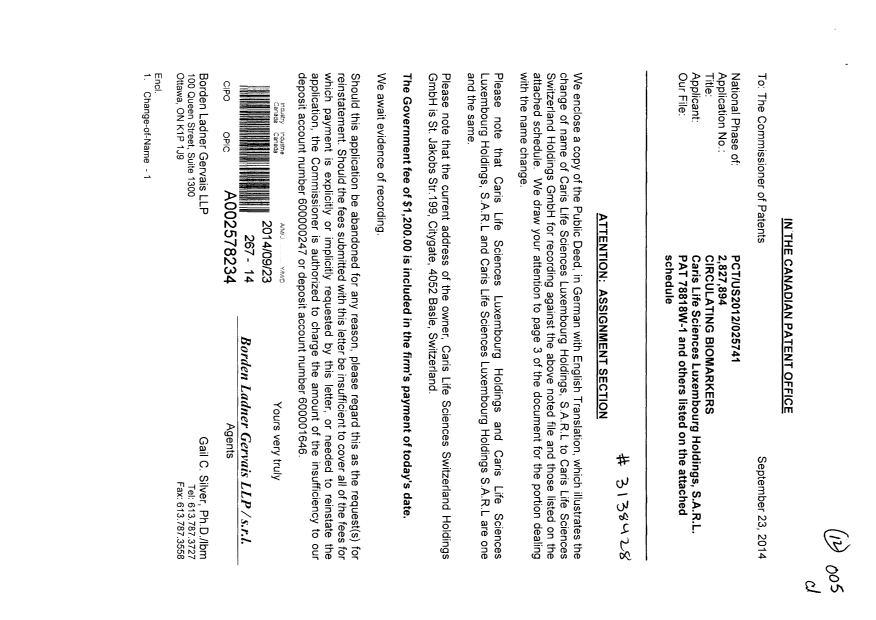 Document de brevet canadien 2742324. Cession 20140923. Image 1 de 8