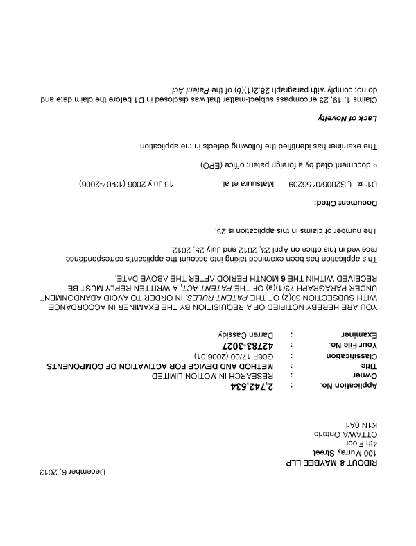 Canadian Patent Document 2742534. Prosecution-Amendment 20131206. Image 1 of 3