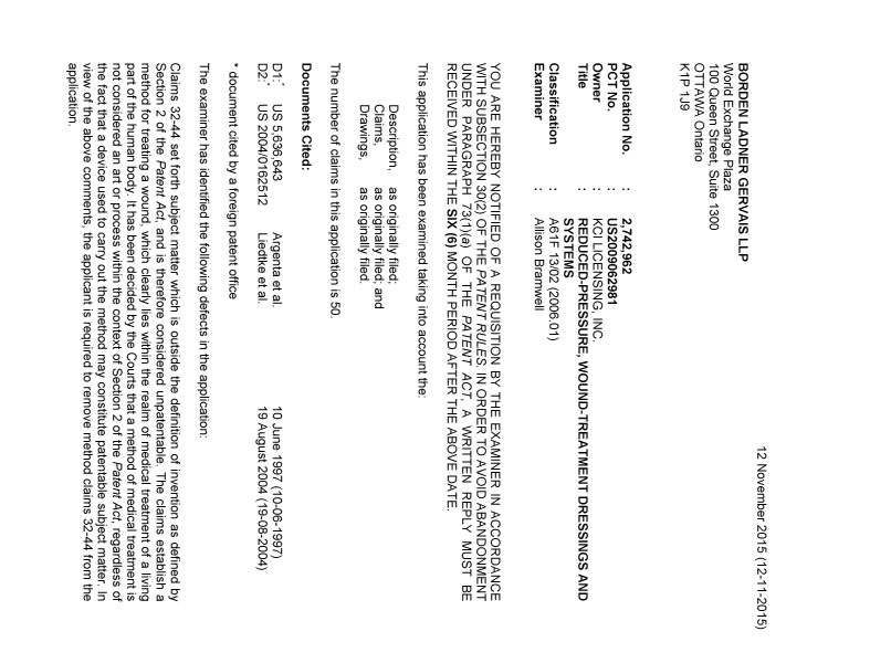 Document de brevet canadien 2742962. Demande d'examen 20151112. Image 1 de 4