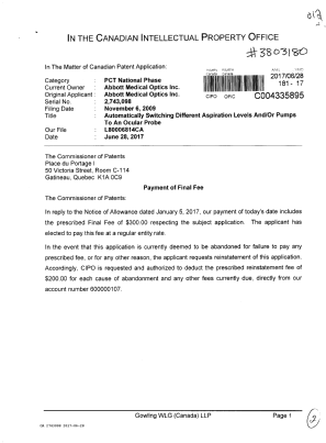 Document de brevet canadien 2743098. Correspondance 20161228. Image 1 de 2