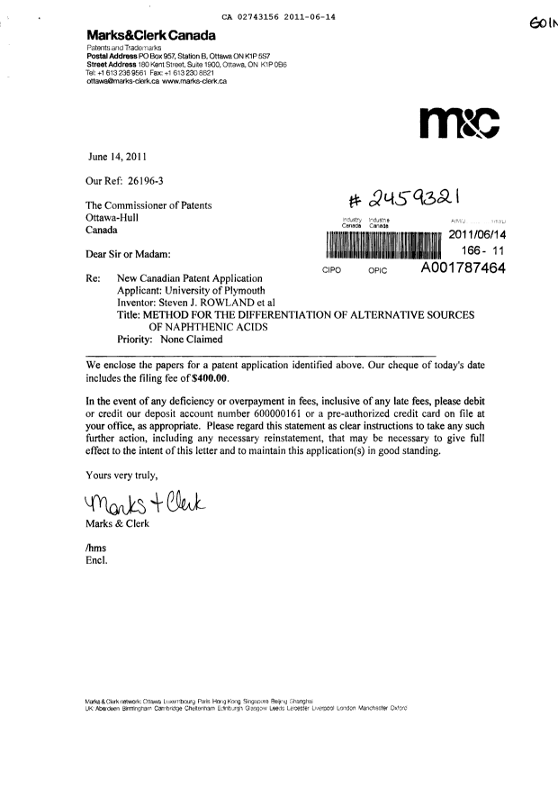 Document de brevet canadien 2743156. Cession 20110614. Image 1 de 4