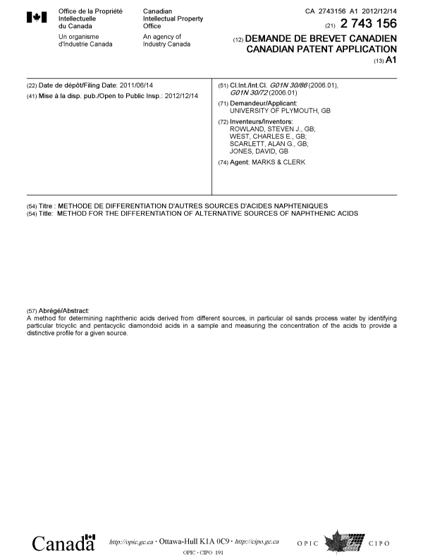 Document de brevet canadien 2743156. Page couverture 20121122. Image 1 de 1