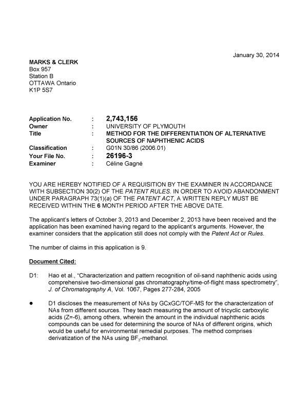 Canadian Patent Document 2743156. Prosecution-Amendment 20140130. Image 1 of 3