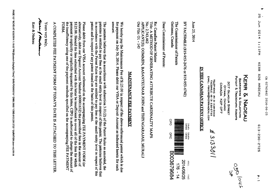 Document de brevet canadien 2743462. Taxes 20140625. Image 1 de 1