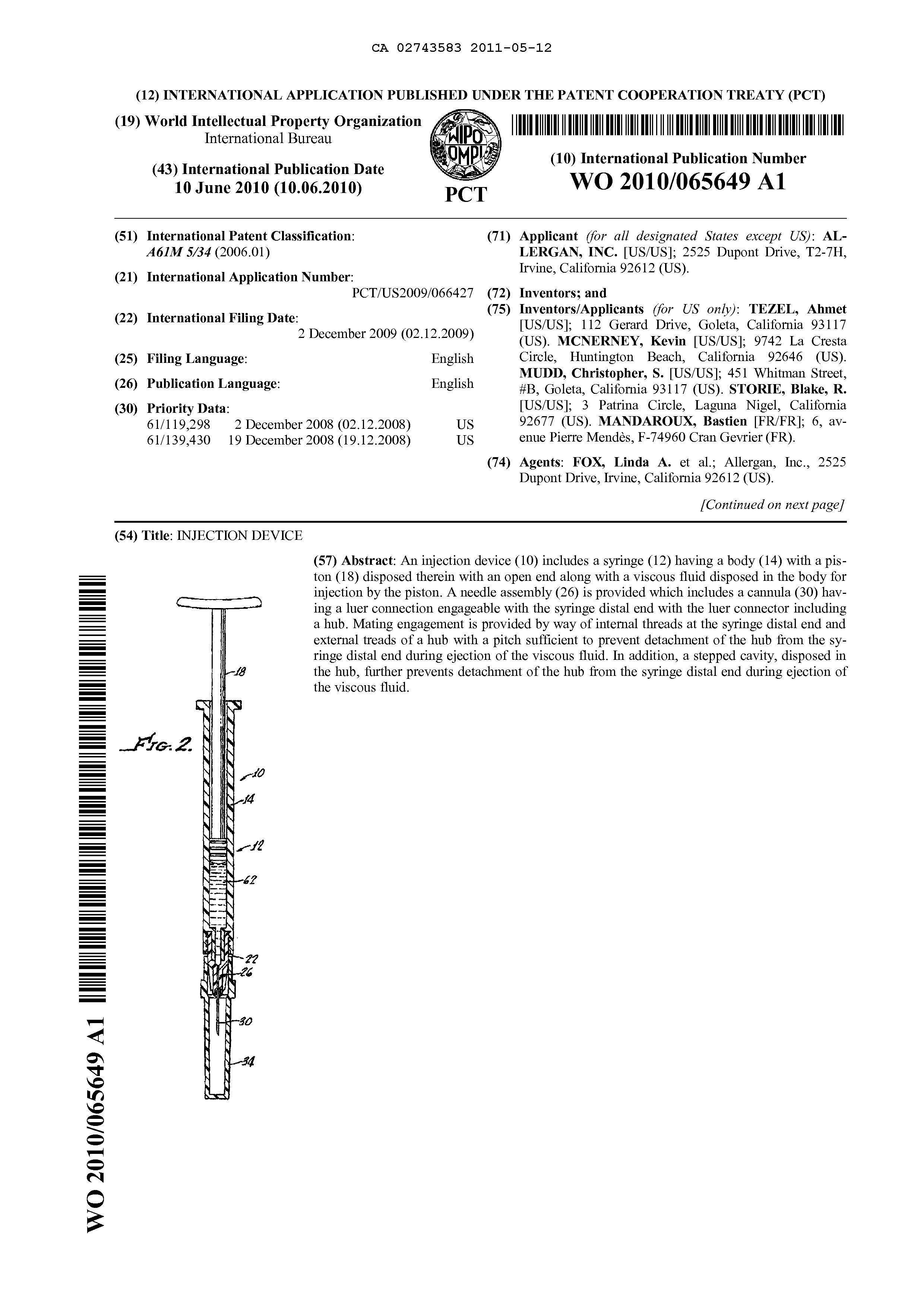 Document de brevet canadien 2743583. Abrégé 20101212. Image 1 de 2