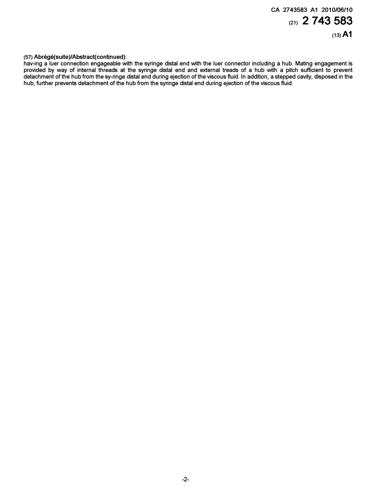 Document de brevet canadien 2743583. Page couverture 20101215. Image 2 de 2