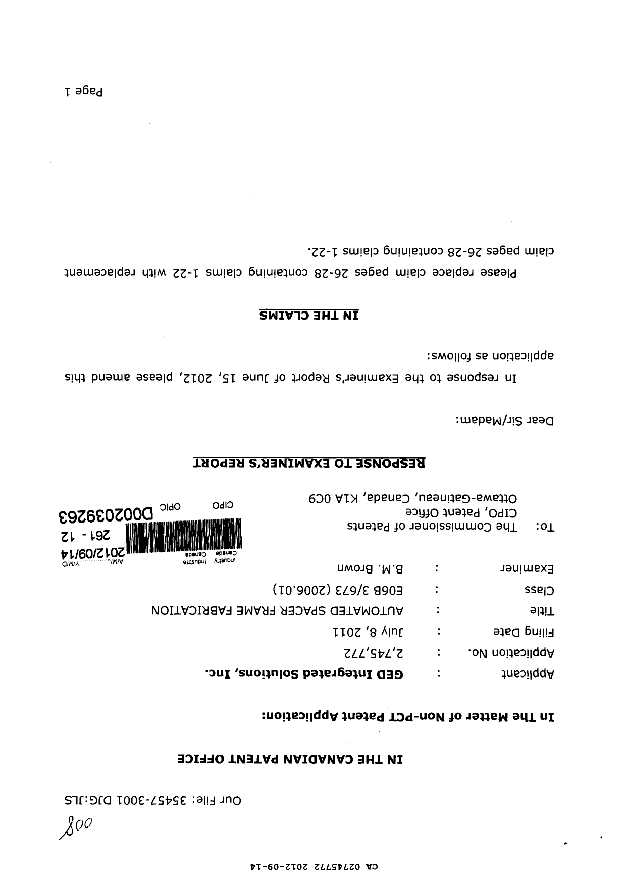 Canadian Patent Document 2745772. Prosecution-Amendment 20111214. Image 1 of 6