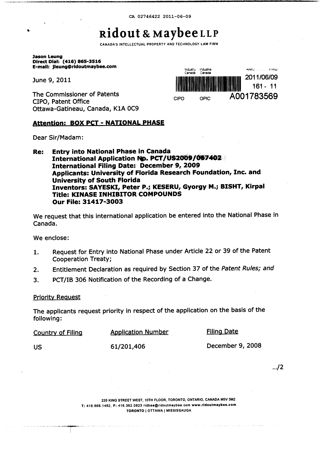 Canadian Patent Document 2746422. Assignment 20110609. Image 1 of 5