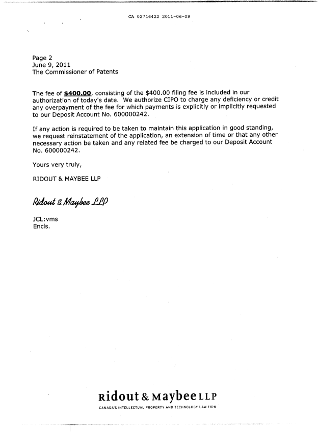Document de brevet canadien 2746422. Cession 20110609. Image 2 de 5