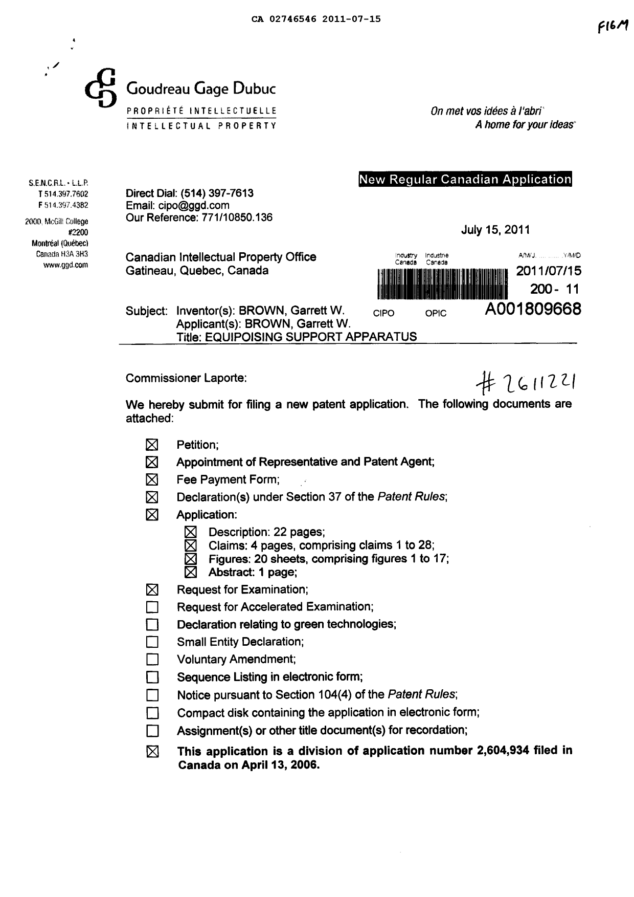 Canadian Patent Document 2746546. Assignment 20110715. Image 1 of 6