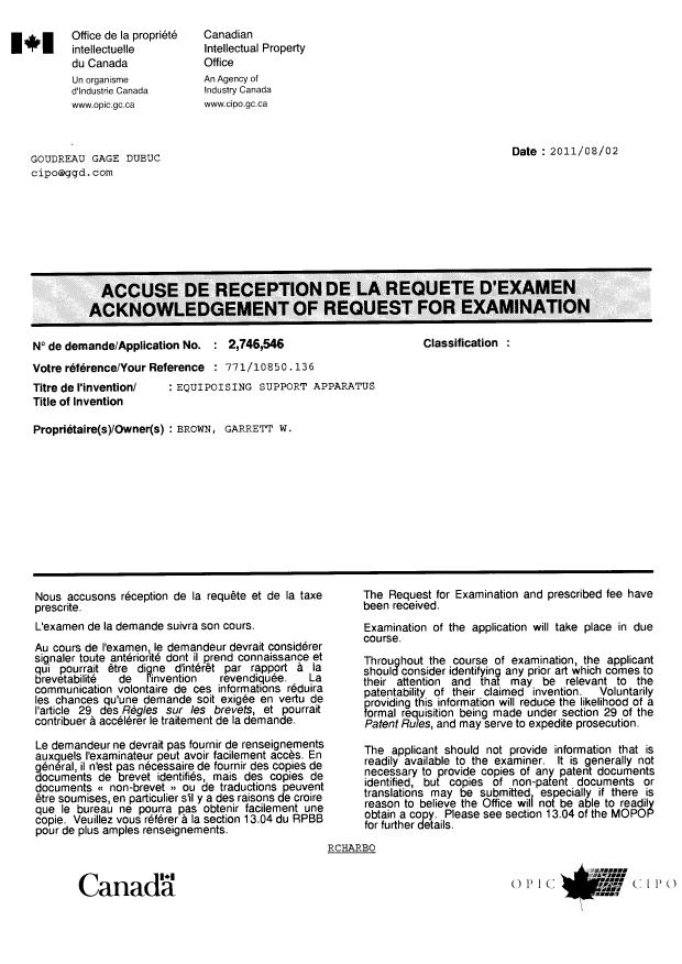 Canadian Patent Document 2746546. Correspondence 20110802. Image 1 of 1