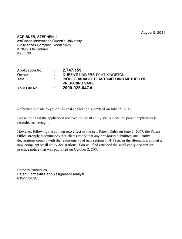 Canadian Patent Document 2747159. Correspondence 20110809. Image 1 of 1