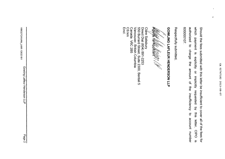 Canadian Patent Document 2747182. Correspondence 20130807. Image 2 of 3