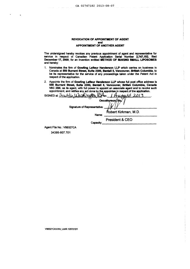 Document de brevet canadien 2747182. Correspondance 20130807. Image 3 de 3
