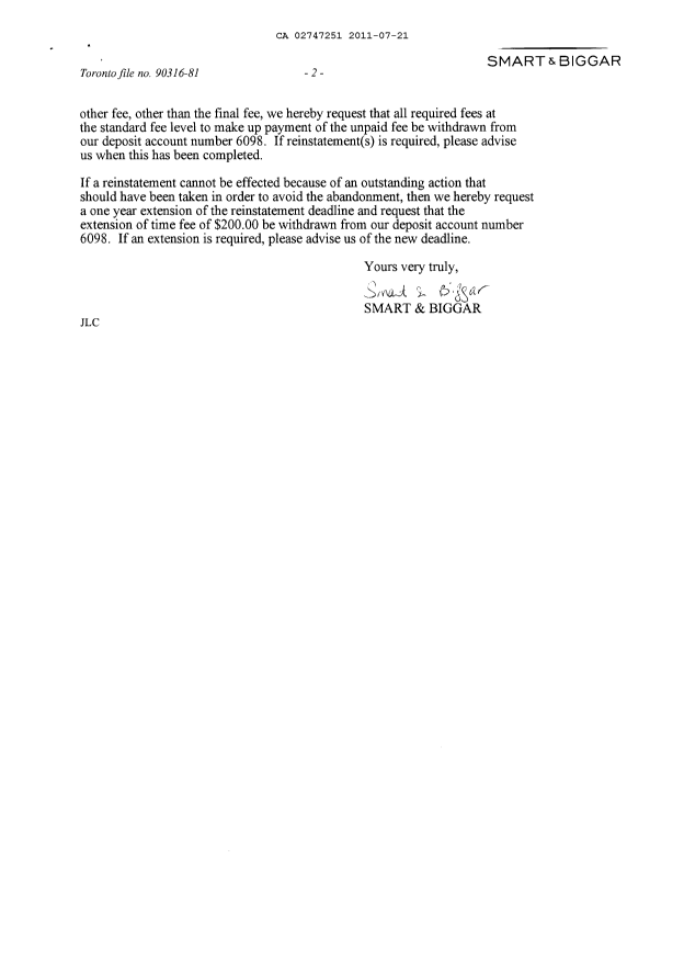 Document de brevet canadien 2747251. Poursuite-Amendment 20110721. Image 2 de 2