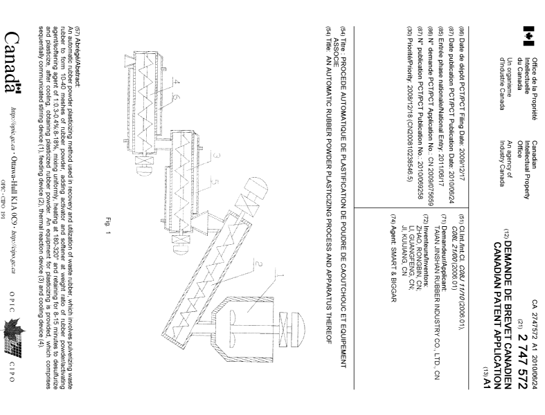 Document de brevet canadien 2747572. Page couverture 20110826. Image 1 de 1