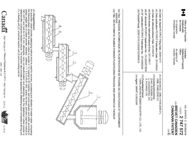 Document de brevet canadien 2747572. Page couverture 20140123. Image 1 de 1