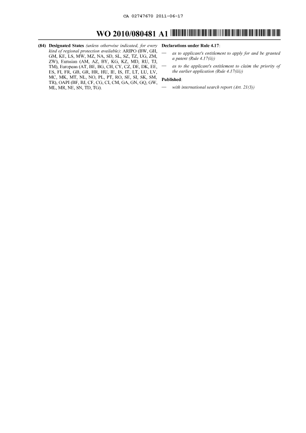 Document de brevet canadien 2747670. Abrégé 20110617. Image 2 de 2