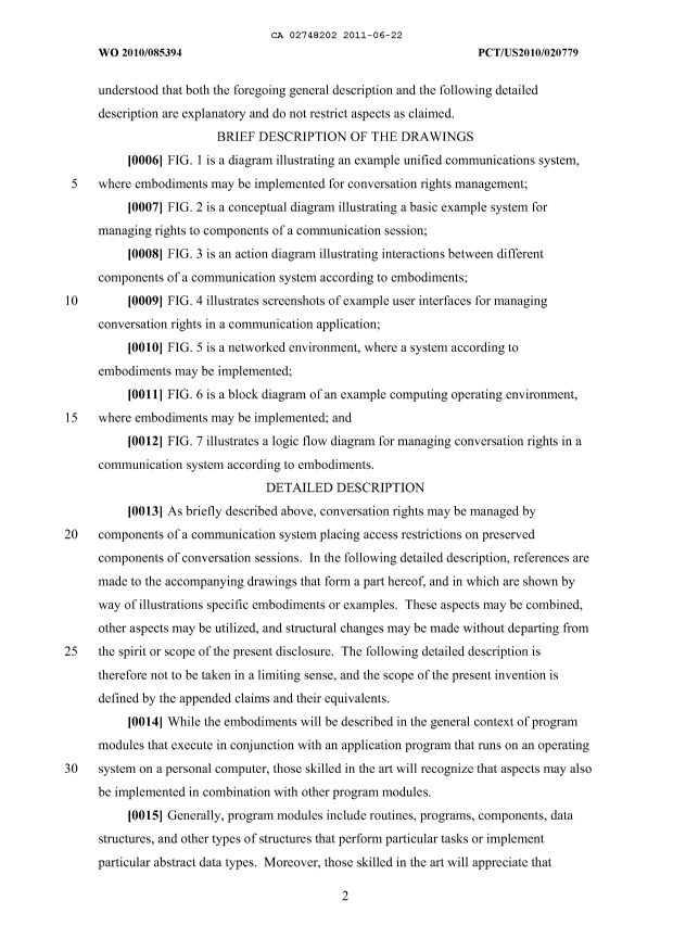 Document de brevet canadien 2748202. Description 20110622. Image 2 de 16