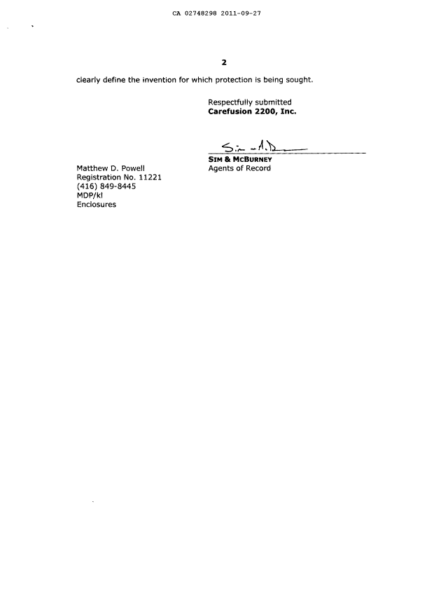 Canadian Patent Document 2748298. Prosecution-Amendment 20110927. Image 2 of 7