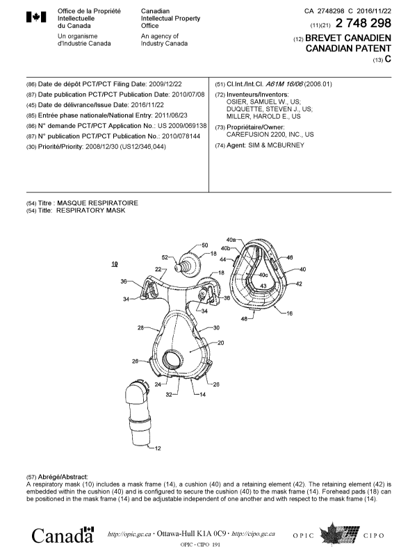 Document de brevet canadien 2748298. Page couverture 20161109. Image 1 de 1
