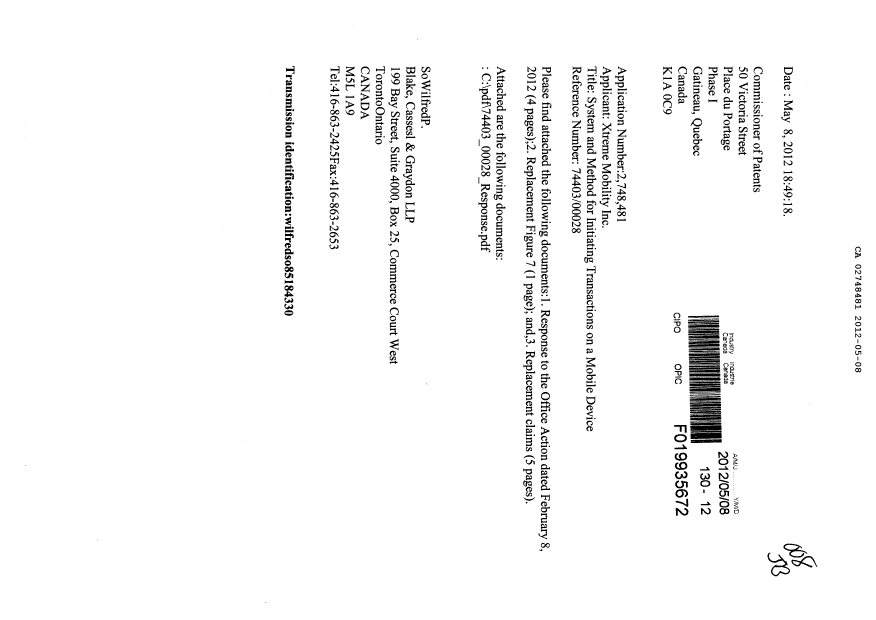 Document de brevet canadien 2748481. Poursuite-Amendment 20111208. Image 1 de 11