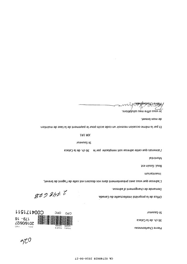 Canadian Patent Document 2748628. Correspondence 20160627. Image 1 of 2