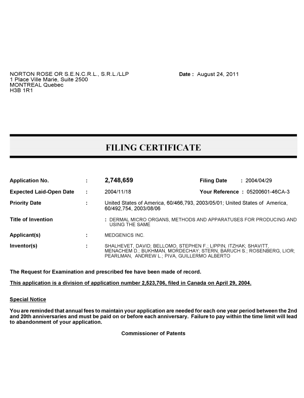 Canadian Patent Document 2748659. Correspondence 20110824. Image 1 of 1
