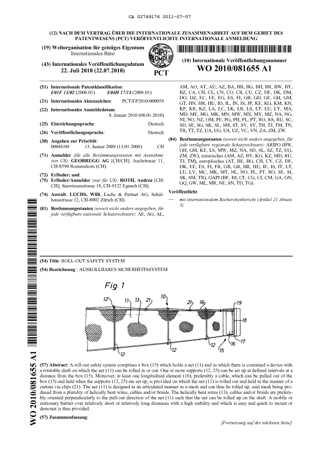 Document de brevet canadien 2749176. Abrégé 20110707. Image 1 de 2
