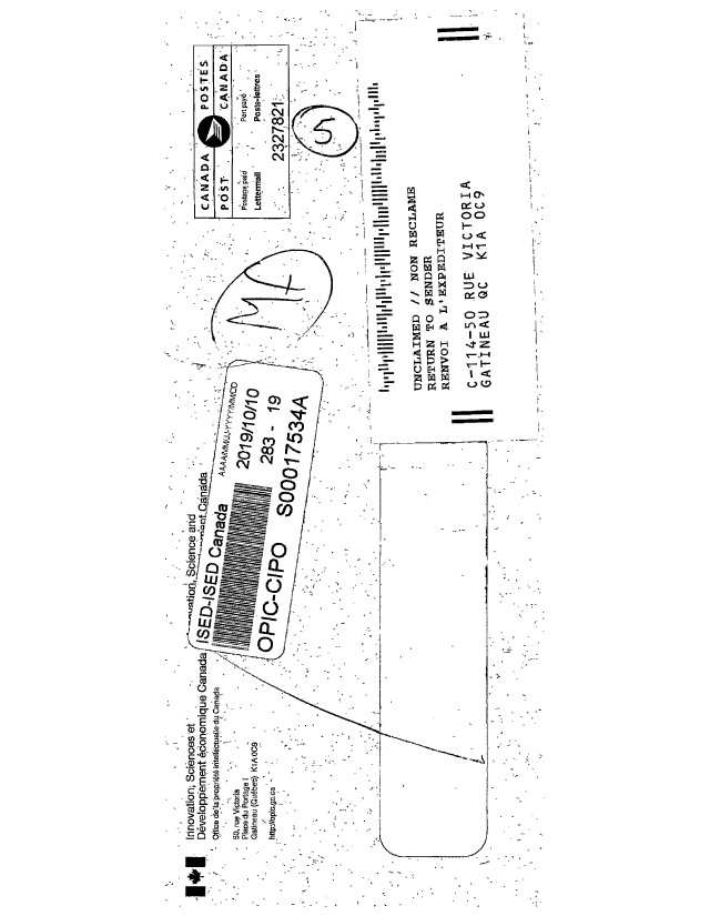 Document de brevet canadien 2749510. Courrier retourné 20191010. Image 2 de 2