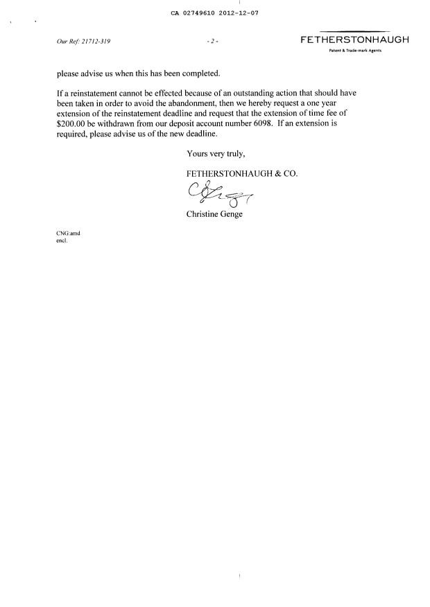 Document de brevet canadien 2749610. Poursuite-Amendment 20121207. Image 2 de 5